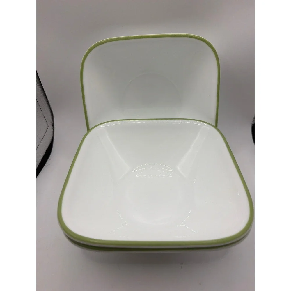 3 Vintage Corelle Green Rimmed Bamboo Leaf 6 3/8